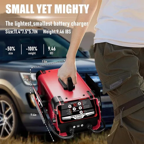 Vista 4 de Cargador de batería de coche de 12V 24V y arrancador de motor de 130A, mantenedor automático de batería de 0-30A, con arranque de motor