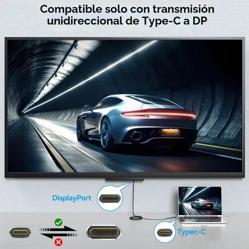 Vista 5 de Cable Angusplay USB C a DisplayPort 2.1, cable Thunderbolt 4/3 a Display Port, cables USB C a dp de 40Gbps compatible con 16k@30Hz, soporte 8K@120Hz