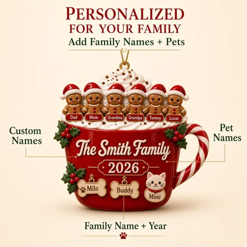 Vista 4 de Taza de Navidad personalizada con diseño de pan de jengibre 2026 Taza de crema_02