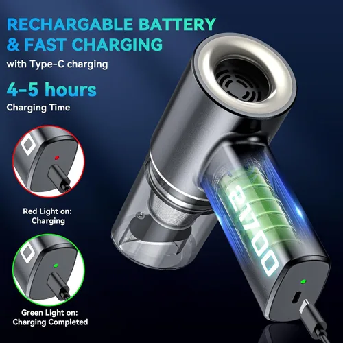 Vista 3 de Aspiradora portátil inalámbrica con motor sin escobillas, potencia de succión de 16000 PA, plumero de aire comprimido 3 en 1 y soplador de aire