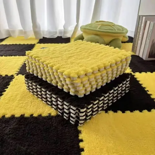 Vista 10 de 12 piezas de baldosas de alfombra de espuma entrelazadas para niños con borde, cuadrados gruesos de alfombra de felpa, tapetes de juego para el Negro
