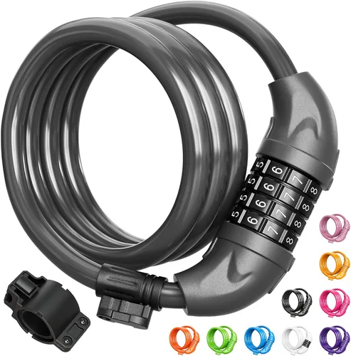 Vista 9 de Titanker Candado de bicicleta, cerradura de bicicleta de 4 pies, bloqueo de cable de 1/2 pulgada con soporte de montaje, accesorios de bicicleta
