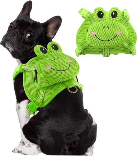Vista 8 de Arnés para perro con mochila, arnés ajustable para perros pequeños y medianos, mochilas transpirables sin tirones para perros, para viajes