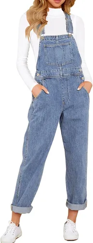 Vista 22 de luvamia - Overol de mezclilla ajustable y elástico para mujer, con pechera, jeans, pantalones, jumpsuits A1 Cody Blue