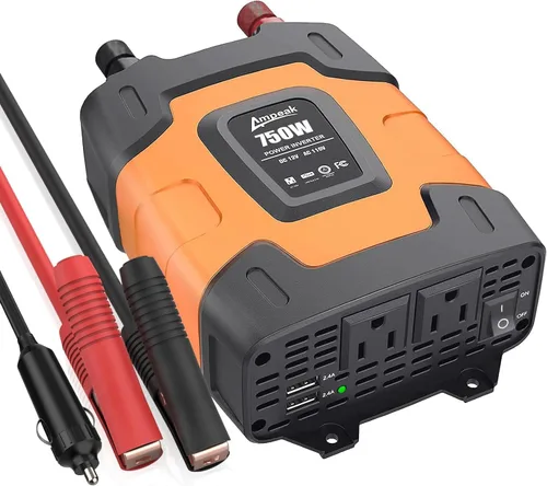Vista 7 de Ampeak - Inversor de potencia de 400 W, 4.8A con doble puerto USB, 2 salidas de AC, inversor de coche, 12V DC a 110V AC, 11 protecciones