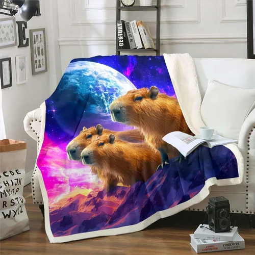 Vista 10 de Erosebridal Manta de Capybara de dibujos animados de 40 x 50 pulgadas para niños, bonita manta de vellón marrón Capybaras para niños y niñas, manta