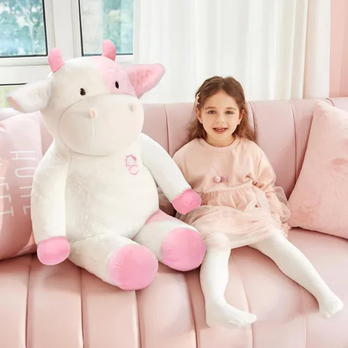Vista 2 de IKASA - Animal de peluche gigante de vaca de felpa, juguetes suaves grandes y jumbo de gran tamaño, 30" de tamaño enorme, lindo peluche esponjoso