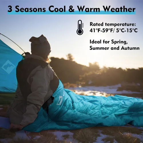 Vista 5 de VILLEY Camping Sleeping Bag, Lightweight Backpacking Sleeping Bag with Carrying Bag for Adults & Kids