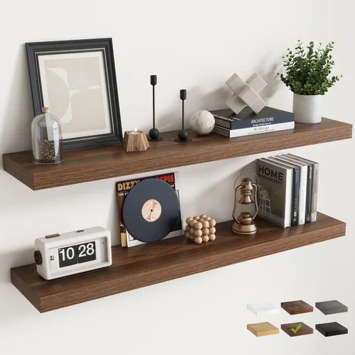 Vista 49 de 16 Inch Floating Shelves for Wall 2 Pack, 8"D Wood Grain Bathroom Shelves Acabado negro