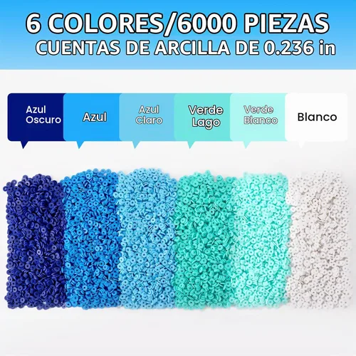 Vista 2 de 6000 piezas de cuentas de arcilla azul para hacer pulseras, cuentas Heishi de arcilla polimérica Funtopia, cuentas de disco planas redondas