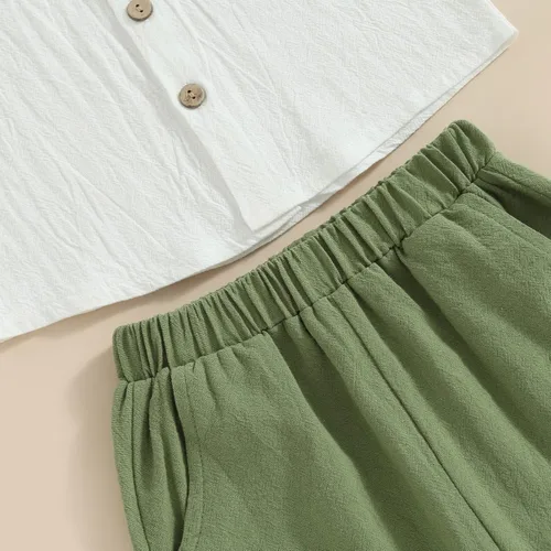 Vista 6 de Karuedoo Conjunto de 2 piezas de ropa de algodÃ³n y lino de manga corta con botones y pantalones cortos para el verano