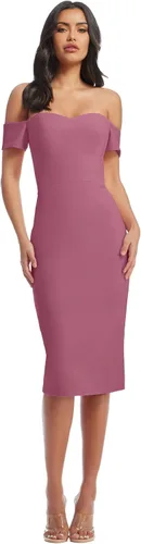 Vista 11 de Dress the Population Vestido para Mujer Bailey de Hombros Descubiertos Escote Corazón Ajustado Midi Tubo Negro