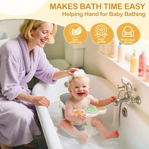 Vista 4 de Asiento de baño para bebés de 6 meses en adelante, asiento de baño antideslizante para bebé y recién nacido con ventosas, asiento seguro para bañera