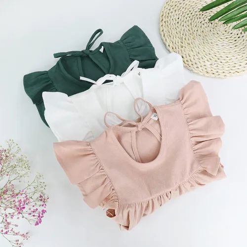 Vista 6 de Vestido para niña bebé de verano de algodón y lino con volantes, halter, sin mangas, para niños, vestidos casuales de playa y fiesta, de 1 a 6 años