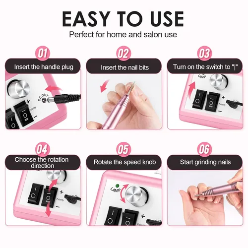 Vista 3 de Subay Taladro de uñas eléctrico profesional para el cuidado de las uñas con 200 piezas de formas de uñas largas rosas profesionales para uñas