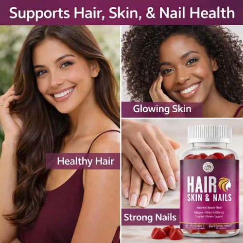 Vista 7 de Grab The Gold Vitaminas para el cabello, la piel y las uñas para mujeres, gomitas con 6000 mcg de biotina y colágeno, 10 vitaminas y minerales