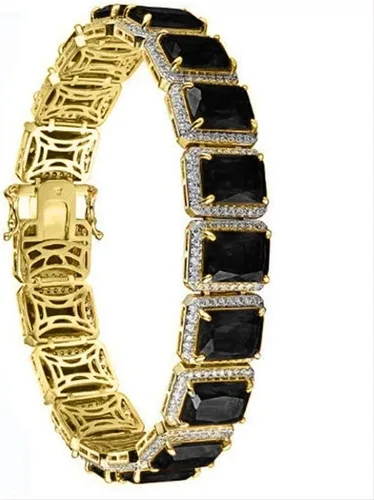 Vista 2 de KingCrown Jewelers Pulsera de tenis con solitario negro de 14 quilates en plata de ley auténtica, unisex, Plata de ley, Circonita cúbica