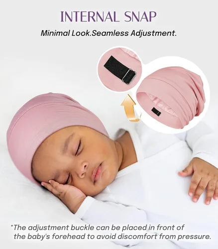 Vista 6 de OLESILK Gorro de Seda para Bebé de 0-6 Meses - Gorro de Cabello para Niños Pequeños de Seda de Morera 100%, Gorro de Noche Ajustable para Dormir