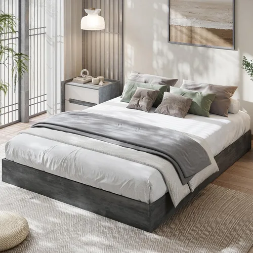 Vista 18 de Garvee Marco de cama individual, cama de plataforma de madera con diseño estriado Base de cama de perfil bajo, base de cama minimalista sin ruido
