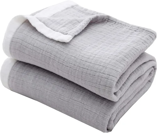Vista 14 de SE SOFTEXLY Manta de muselina de algodón para adultos, transpirable de 4 capas con textura de lino teñido, manta de gasa para cama, sofá, sofá