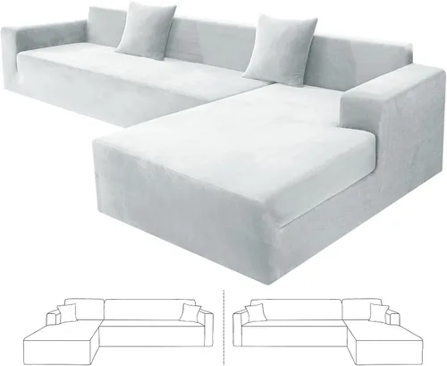 Vista 21 de ZNSAYOTX Fundas para sofá modular de terciopelo suave, fundas de felpa de lujo con parte inferior elástica para sofá modular en forma de L, 2