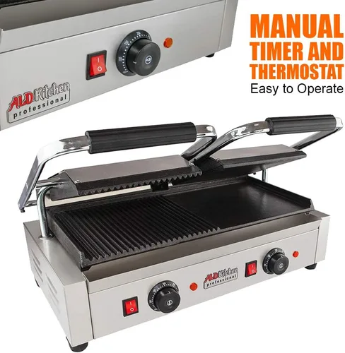 Vista 9 de ALDKitchen Panini - Parrilla de prensa para sándwich con control de temperatura ajustable, cabezal doble de 9 x 9 pulgadas (acanalado/liso)