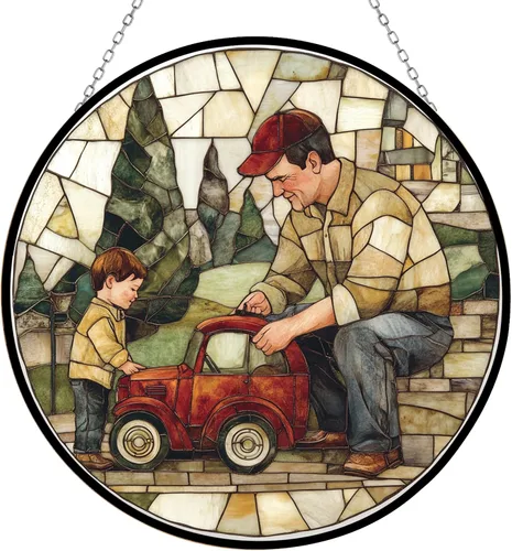 Vista 9 de Guante de béisbol bohemio para el día del padre, picnic, vitral, atrapasoles para colgar en la ventana, adornos de Navidad góticos de dragón