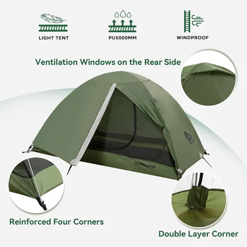 Vista 4 de Tienda de mochilero para 2 personas para acampar y saco de dormir doble