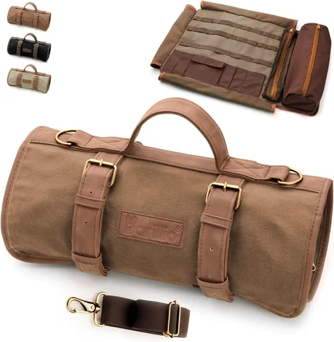 Vista 9 de Barillio Bolsa de barman (sin herramientas) – Elegante lona encerada, bolsa de bar enrollable para transportar herramientas de bar y coctelera