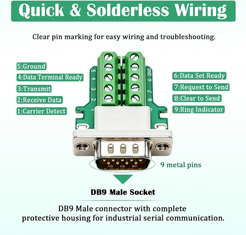 Vista 3 de 12PCS DB9 Macho Solderless 9 Pin Breakout Connector 12 piezas macho sin soldadura
