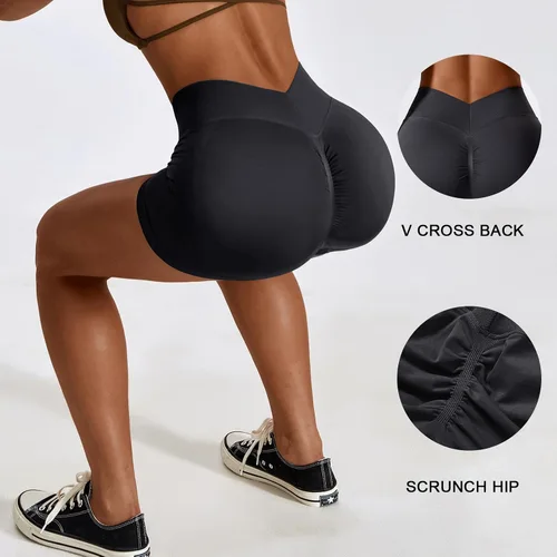 Vista 3 de Adisputent Pantalones cortos de gimnasio para mujer con levantamiento de glúteos, pantalones cortos de entrenamiento en V cruzado, sin costuras