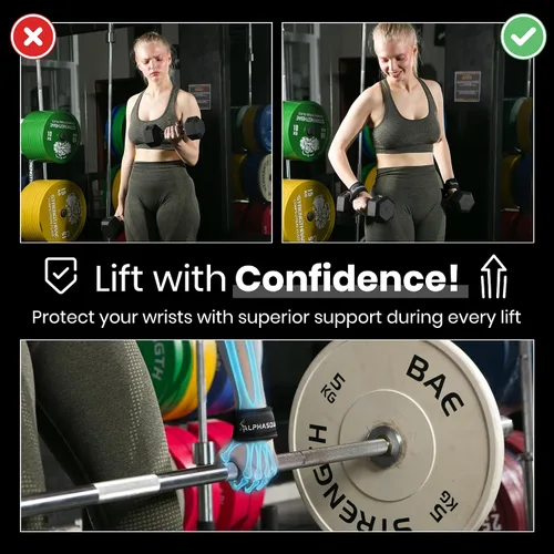 Vista 2 de ALPHASQUAD Correas de levantamiento para levantamiento de pesas – Correas de muñeca resistentes para levantamiento de pesas con envolturas