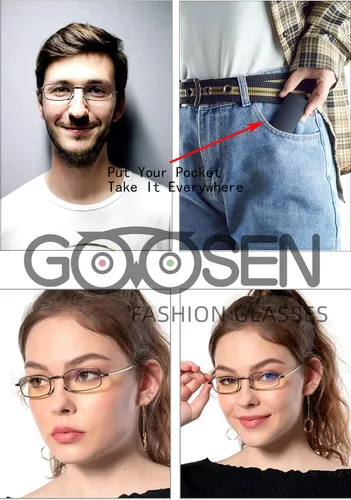 Vista 3 de GOOSEN Reading Glasses Men Women, Pocket Wallet Purse Compact Hard Cases Folding Readers, Blue light Glasses Spring Hinge