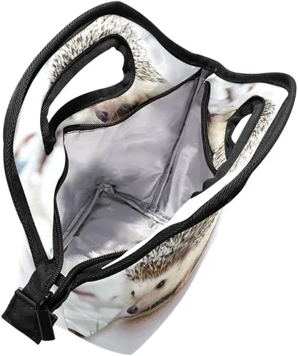 Vista 4 de senya Bolsa de almuerzo con estampado de erizo de neopreno, reutilizable, aislada, impermeable, para la escuela, picnic, transportar, gourmet