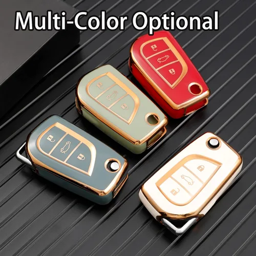 Vista 7 de Compatible con funda para llavero Toyota con patrón dorado, TPU suave, protección de 360 grados, para llave inteligente Fortuner Tundra Camry RAV4