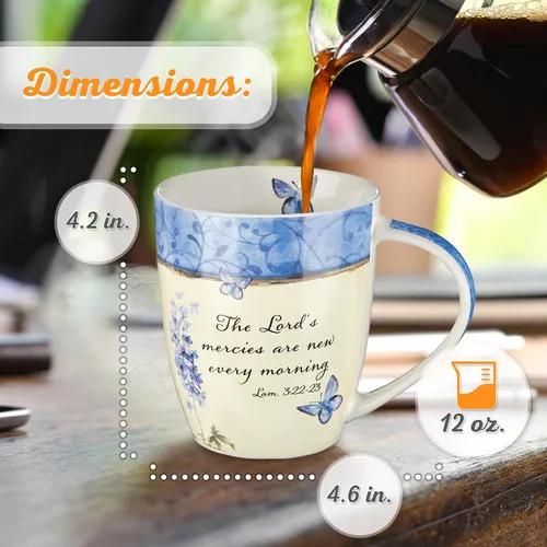 Vista 2 de Christian Art Gifts Taza de café de cerámica con diseño de mariposa azul, 12 onzas, apta para microondas y lavavajillas, taza de café y té