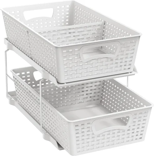 Vista 12 de Simple Houseware Bandeja organizadora de baño de 2 niveles, cajón deslizante extraíble, almacenamiento debajo del fregadero, color negro