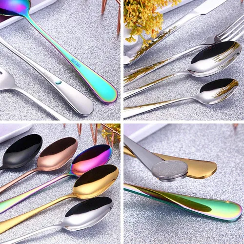 Vista 8 de 4pcs Set Cutlery Dinnerware 304 Stainless Steel Flatware Set Tableware Dinner Spoon Fork Knife Flatware Serving Sets (Black)