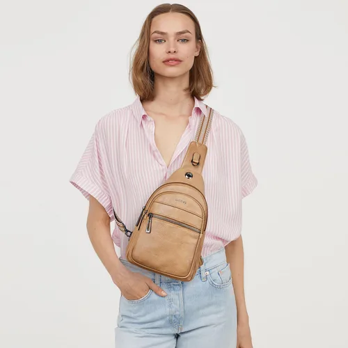 Vista 2 de LATMAP Bolso bandolera para mujeres y hombres, mochila pequeña de cuero, riñonera cruzada para el pecho, bolso impermeable para mujeres