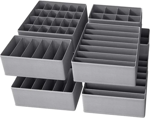 Vista 11 de Organizador de cajones de aparador, paquete de 8 unidades, ropa interior, calcetines, separadores de cajones beige, gris, plegable, organizador