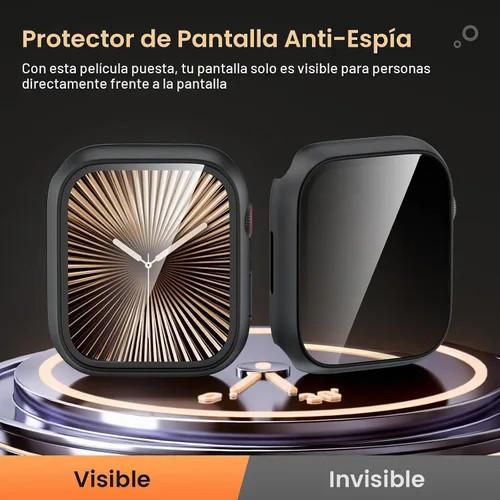 Vista 4 de Waterproof Privacy Case for Apple Watch Screen Protector 46mm Black Negro