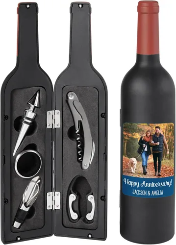Vista 7 de Let's Make Memories Juego de herramientas de vino personalizado de 5 piezas, abrebotellas de vino, accesorio de barra