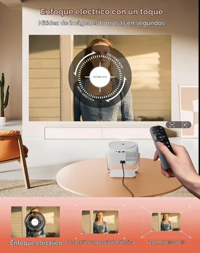 Vista 3 de Proyector Native HD 1080P con soporte 4K, WiFi 6, Bluetooth, diseño a prueba de polvo, enfoque motorizado, altavoz integrado, proyector inteligente