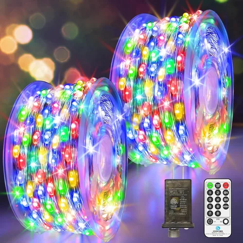 Vista 14 de Luces de Hadas LED de 132 Pies con 400 LED Enchufables, Luces de Navidad para Exteriores Impermeables, Luces Centelleantes con Temporizador, 8 Modos