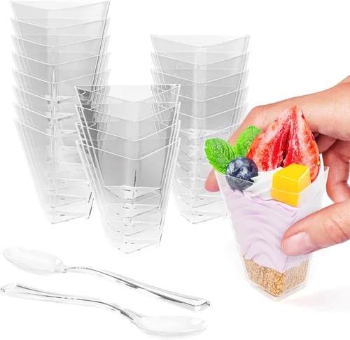 Vista 12 de Exquisitas mini tazas de postre con cucharas, 200 tazas de postre