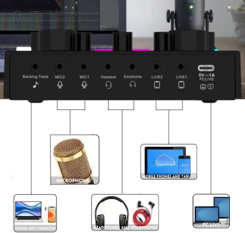 Vista 6 de Paquete de equipo de podcast V8max para 2, modificador de voz con kit de micrófono de podcast BM-800 - Micrófono de condensador perfecto