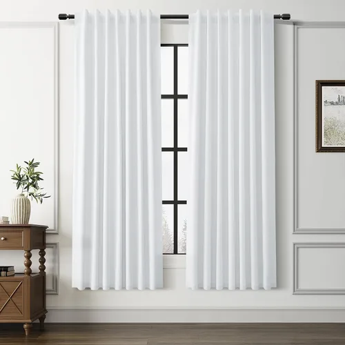 Vista 45 de Guken Cortinas opacas de lino, 2 paneles rústicos, elegantes, 100% opacas, con aislamiento térmico, banda de ganchos y trabilla trasera, 52 x 84