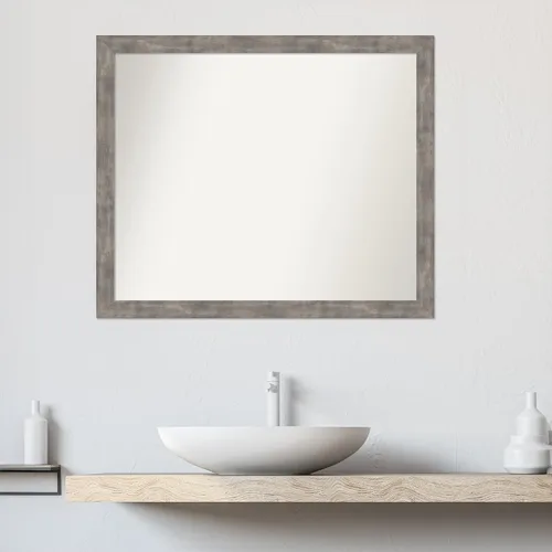 Vista 680 de Amanti Art Silver Bathroom Mirror for Over Sink, 26x35 Custom Made Marred Pewter Rectangle Vanity Mirror, Large Casual Wood Frame, Hangs Horizonally