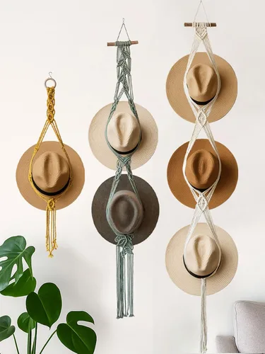 Vista 10 de Percheros para Sombreros Colgadores de Sombreros para Pared, Organizador de Sombreros Bohemio para Colgar en la Pared Exhibición de Sombreros