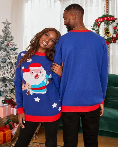Vista 6 de Suéteres de Navidad sin botones coordinados Ugly Couple para mujeres y hombres de primera calidad de alta densidad elásticos suaves no causan comezón